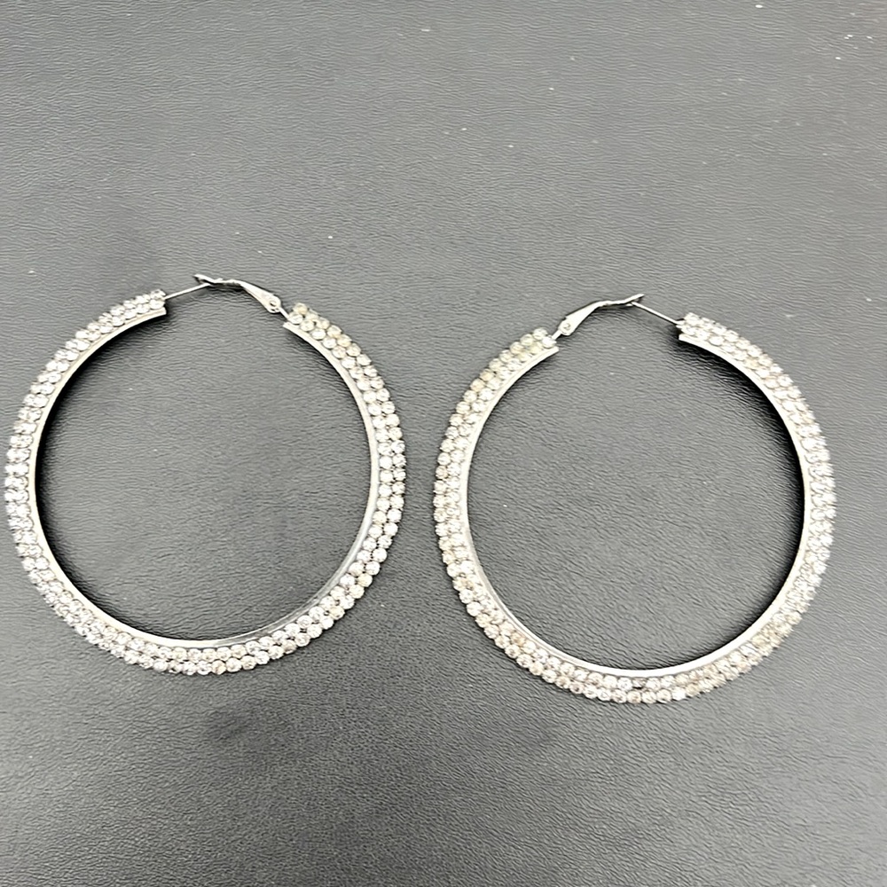Pewter crystal hoop earrings